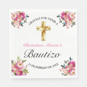 Elegante Tinta Floral Bautizo Cruz De Oro Servet (Voorkant)
