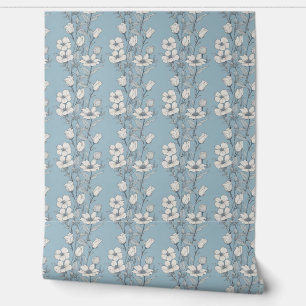 Elegante tinten van blauwe en witte bloemen behang