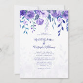 Elegante tinten van Paarse bloemen huwelijksuitnod Kaart (Voorkant)