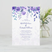 Elegante tinten van Paarse bloemen huwelijksuitnod Kaart (Staand voorkant)