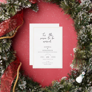 Elegante "Tis het Seizoen" Kerst Huwelijk Folie Uitnodiging