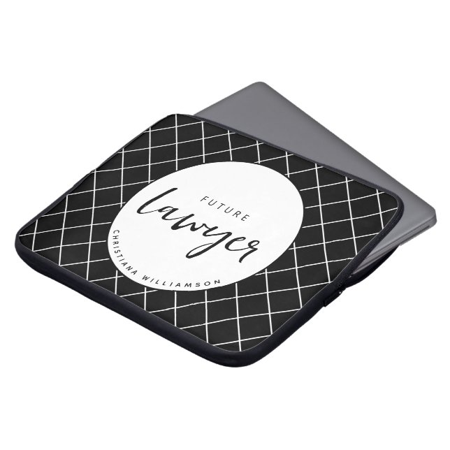 Elegante toekomstige advocaat check patroon gepers laptop sleeve (Voorkant top)