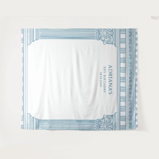 Elegante Toga Party met blauwe tempel kolommen Wandkleed (Voorkant (horizontaal))