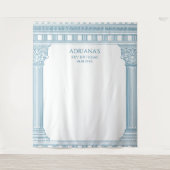 Elegante Toga Party met blauwe tempel kolommen Wandkleed (Voorkant)