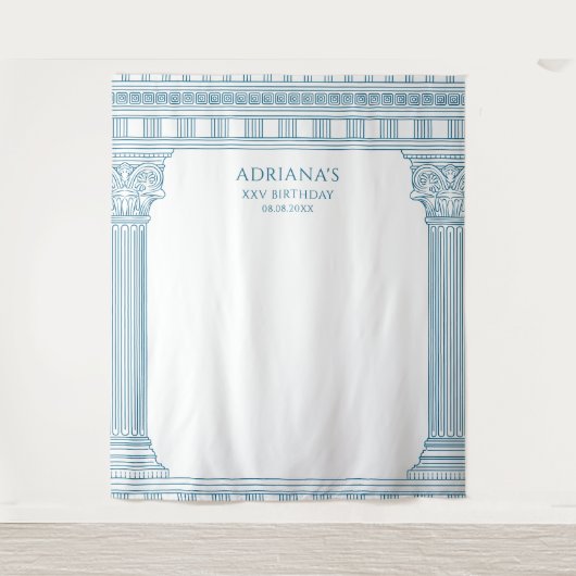 Elegante Toga Party met blauwe tempel kolommen Wandkleed (Voorkant)
