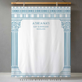 Elegante Toga Party met blauwe tempel kolommen Wandkleed