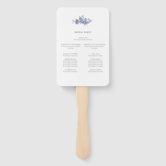 Elegante Toile Blauwe Ceremonie Programma Handvent Handwaaier (Achterkant)