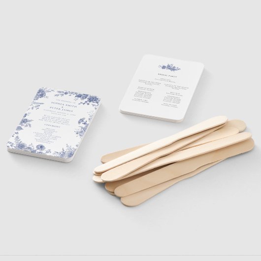 Elegante Toile Blauwe Ceremonie Programma Handvent Handwaaier (Niet-gemonteerd)