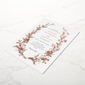 Elegante Toile Bloemenkrans Bruiloft Roos Goud Folie Uitnodiging (Gedraaid)