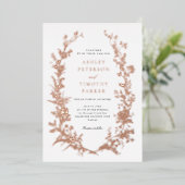 Elegante Toile Bloemenkrans Bruiloft Roos Goud Folie Uitnodiging (Staand Voorkant)