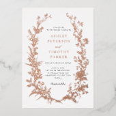 Elegante Toile Bloemenkrans Bruiloft Roze Goud Folie Uitnodiging (Voorkant)