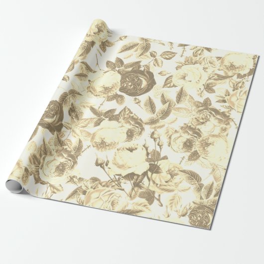 Elegante Toile Chic Sepia Beige Rozen Cadeaupapier (Uitgerold)