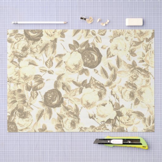 Elegante  Toile Chic Sepia Beige Rozen Tissuepapier (Craft)
