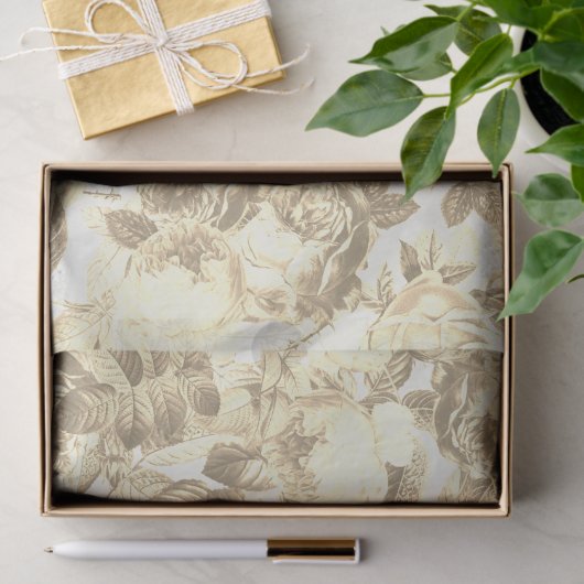 Elegante  Toile Chic Sepia Beige Rozen Tissuepapier (Geschenk)