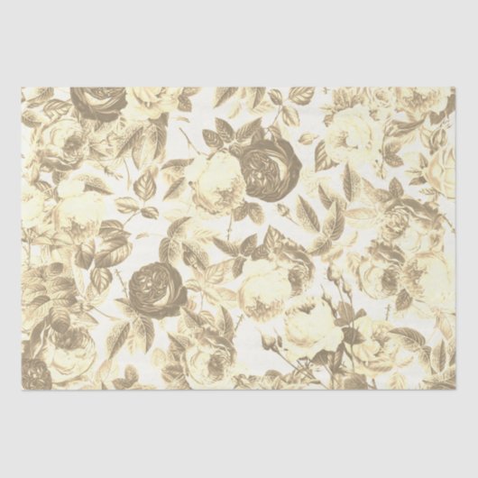 Elegante Toile Chic Sepia Beige Rozen Tissuepapier (Voorkant)