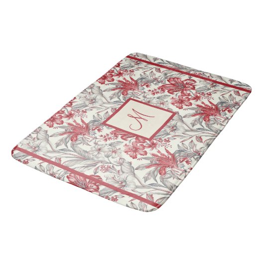 Elegante Toile de Jouy Deep Red en subtiel grijs Badmat (Gekanteld)