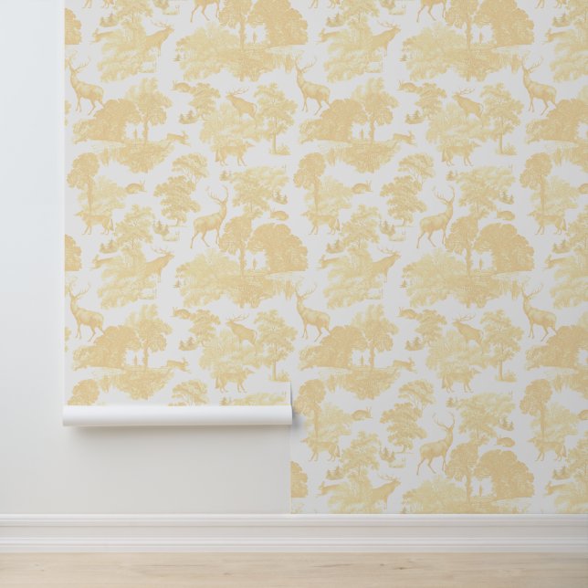 Elegante  Toile Deer Forest Animals Cream Behang (Applicatie)
