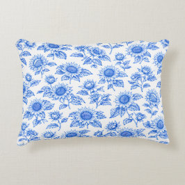 Elegante Toile du Jouy Zonnebloemen – Blauw Botani Accent Kussen