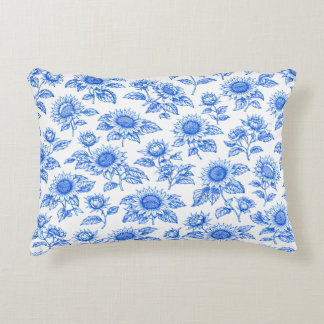 Elegante Toile du Jouy Zonnebloemen – Blauw Botani Accent Kussen