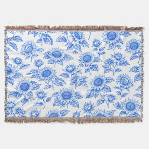 Elegante Toile du Jouy Zonnebloemen – Blauw Botani Deken