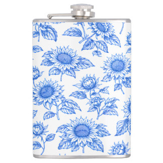 Elegante Toile du Jouy Zonnebloemen – Blauw Botani Heupfles