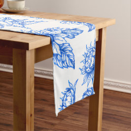 Elegante Toile du Jouy Zonnebloemen – Blauw Botani Korte Tafelloper