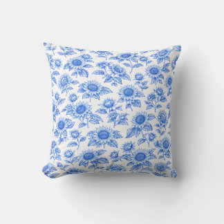 Elegante Toile du Jouy Zonnebloemen – Blauw Botani Kussen