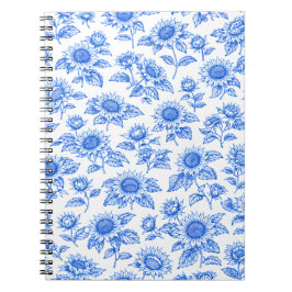 Elegante Toile du Jouy Zonnebloemen – Blauw Botani Notitieboek
