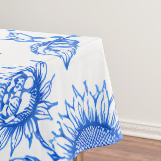 Elegante Toile du Jouy Zonnebloemen – Blauw Botani Tafelkleed