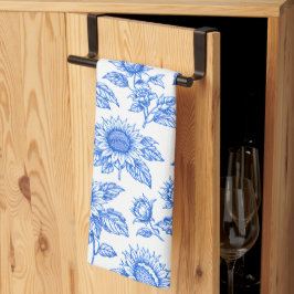 Elegante Toile du Jouy Zonnebloemen – Blauw Botani Theedoek