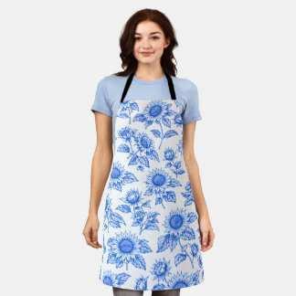 Elegante Toile du Jouy Zonnebloemen – Blauwe Botan Schort