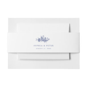 Elegante Toile Franse Blauwe Bloemen Buik Band Uitnodigingen Wikkel