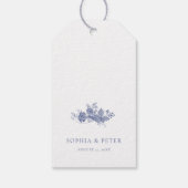 Elegante Toile Franse Blauwe Bloemen Dank u Label Cadeaulabel (Achterkant)