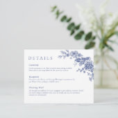 Elegante Toile Franse Blauwe Bloemen Detail Kaart (Staand voorkant)