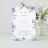 Elegante Toile Franse Blauwe Bloemen Enclosure Kaa Informatiekaartje (Staand voorkant)