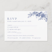 Elegante Toile Franse Blauwe Bloemen RSVP-kaart Informatiekaartje (Voorkant)