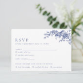 Elegante Toile Franse Blauwe Bloemen RSVP-kaart Informatiekaartje (Staand voorkant)