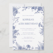 Elegante Toile Franse Blauwe Toile 16e verjaardag Kaart (Voorkant)