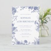 Elegante Toile Franse Blauwe Toile 16e verjaardag Kaart (Staand voorkant)