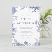 Elegante Toile Franse Blauwe Toile 60e verjaardag Kaart (Staand voorkant)