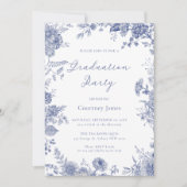 Elegante Toile Franse Blauwe Toile afstudeerfeest Kaart (Voorkant)