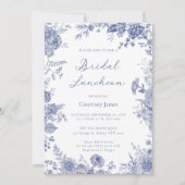 Elegante Toile Franse Blauwe Toile Bruids Luncheon Kaart (Voorkant)
