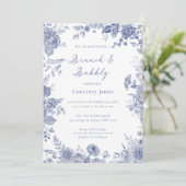 Elegante Toile Franse Blauwe Toile Brunch en Bubbl Kaart (Staand voorkant)