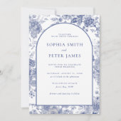 Elegante Toile Franse Blauwe Tuin Bloemen Kaart (Voorkant)