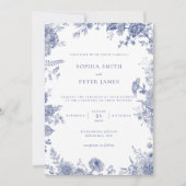 Elegante Toile Franse Blauwe Tuin Bloemen Kaart (Voorkant)