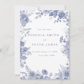 Elegante Toile Franse Blauwe Tuin Bloemen Kaart (Voorkant)