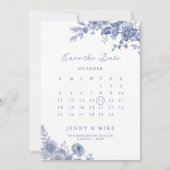 Elegante Toile Franse Blauwe Tuin Bloemen Kaart (Voorkant)