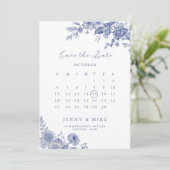 Elegante Toile Franse Blauwe Tuin Bloemen Kaart (Staand voorkant)