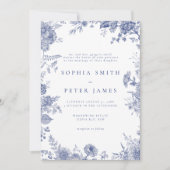 Elegante Toile Franse Blauwe Tuin Bloemen Kaart (Voorkant)