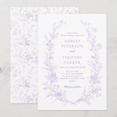 Elegante Toile Franse Lavendel Bloemen Huwelijk Kaart (Voorkant / Achterkant)